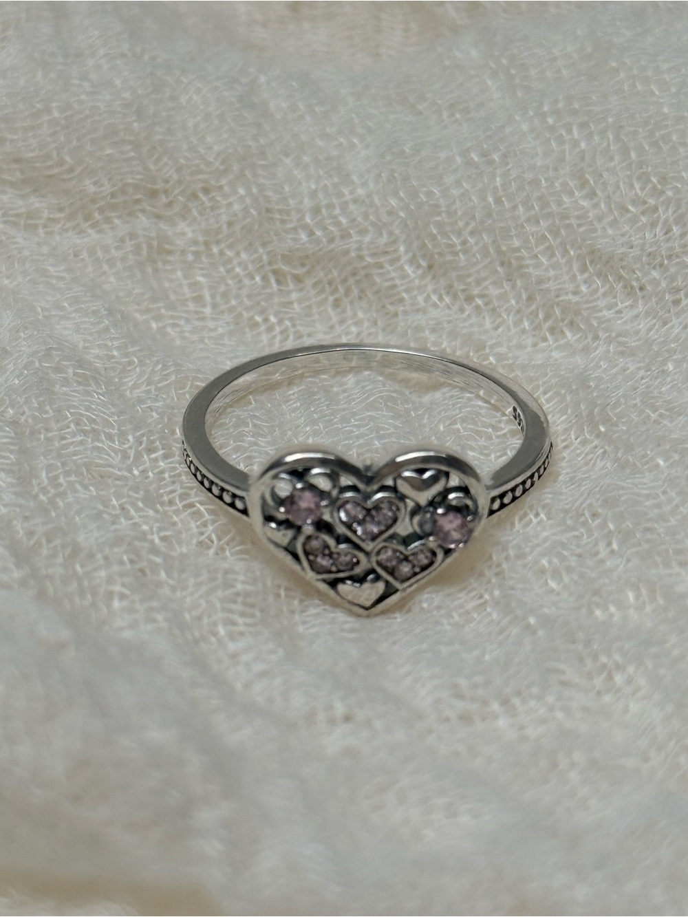 Sterling Silver Heart Ring with Pink Gem Accents, Size 8